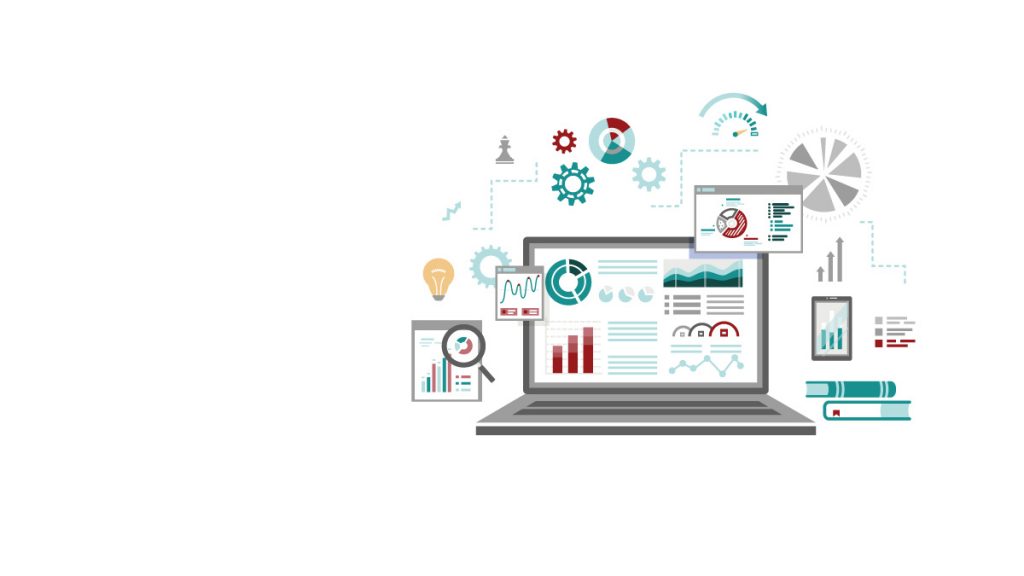 laptop with workforce management tool and graphs flying out of the screen