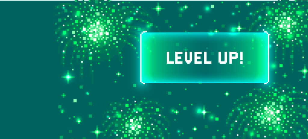 level up text for computer game gaming gamification