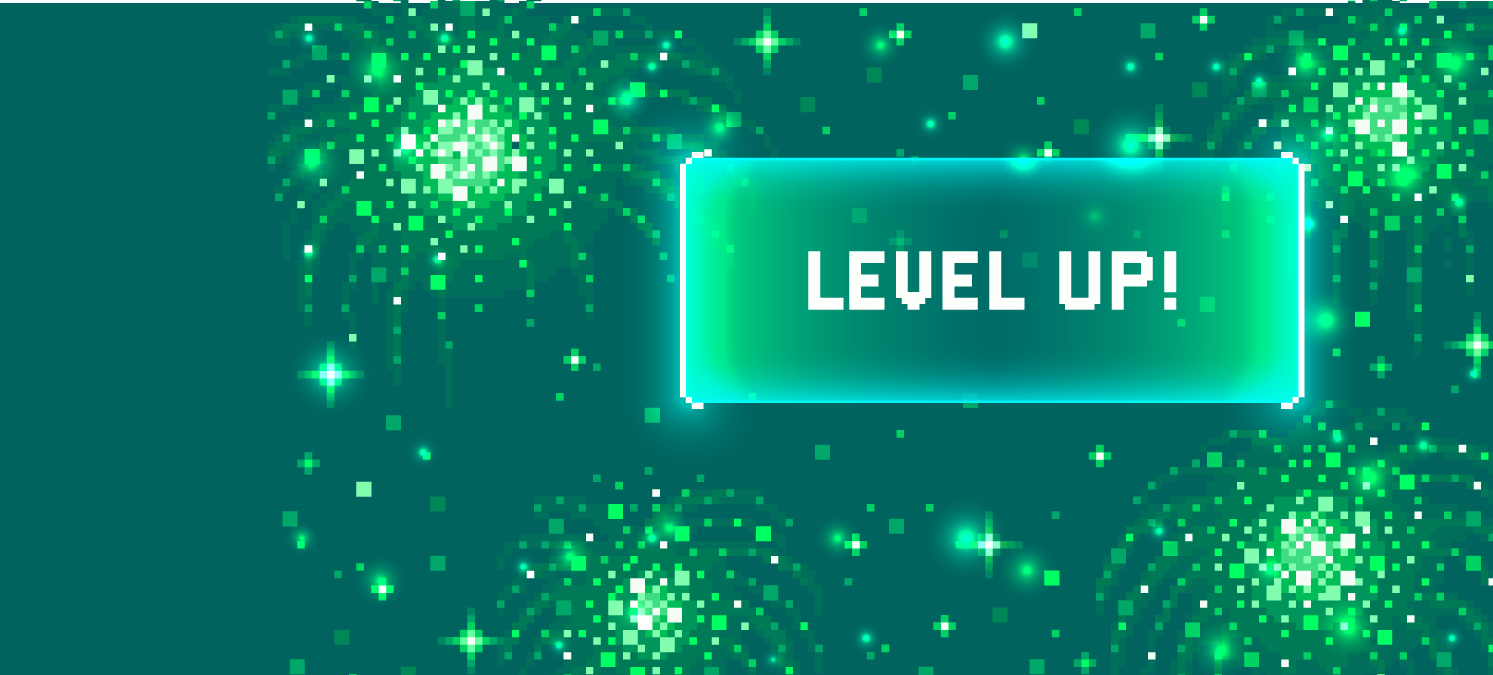 level up text for computer game gaming gamification